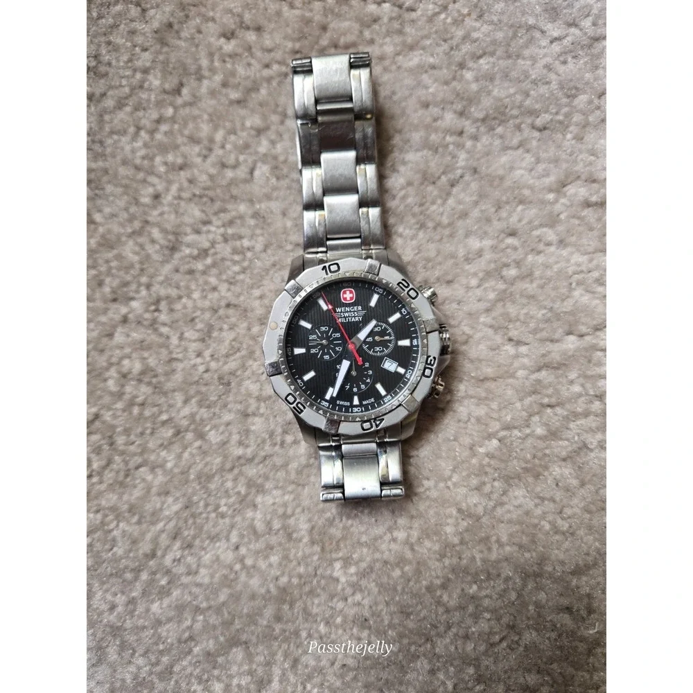 Wenger Swiss Military Chronograph Watch Mens Heritage Sport Diver Black Dial